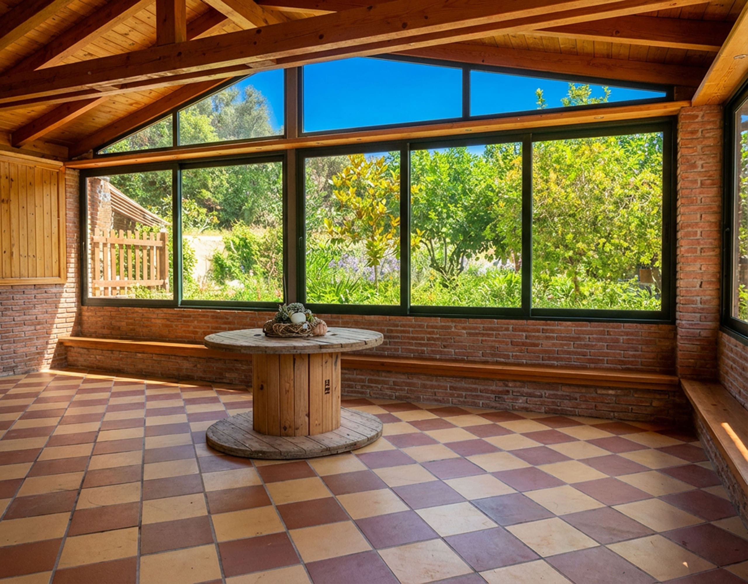 Kitchenette area with tiled backsplash and wooden cabinetry in hotel property in Limi, Evia