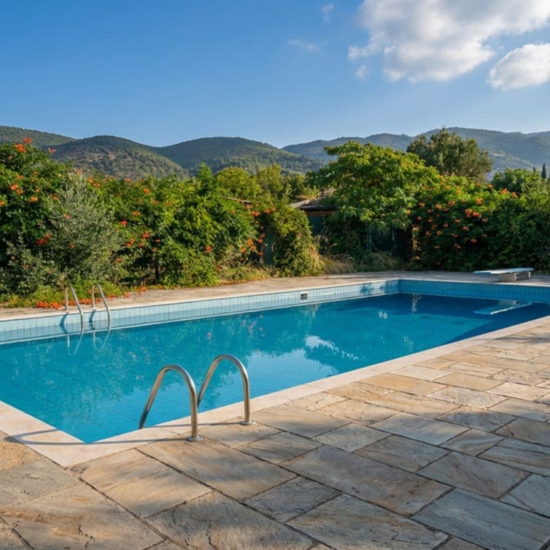 Outdoor area with pergola walkway and parking at hotel property in Limi, Evia