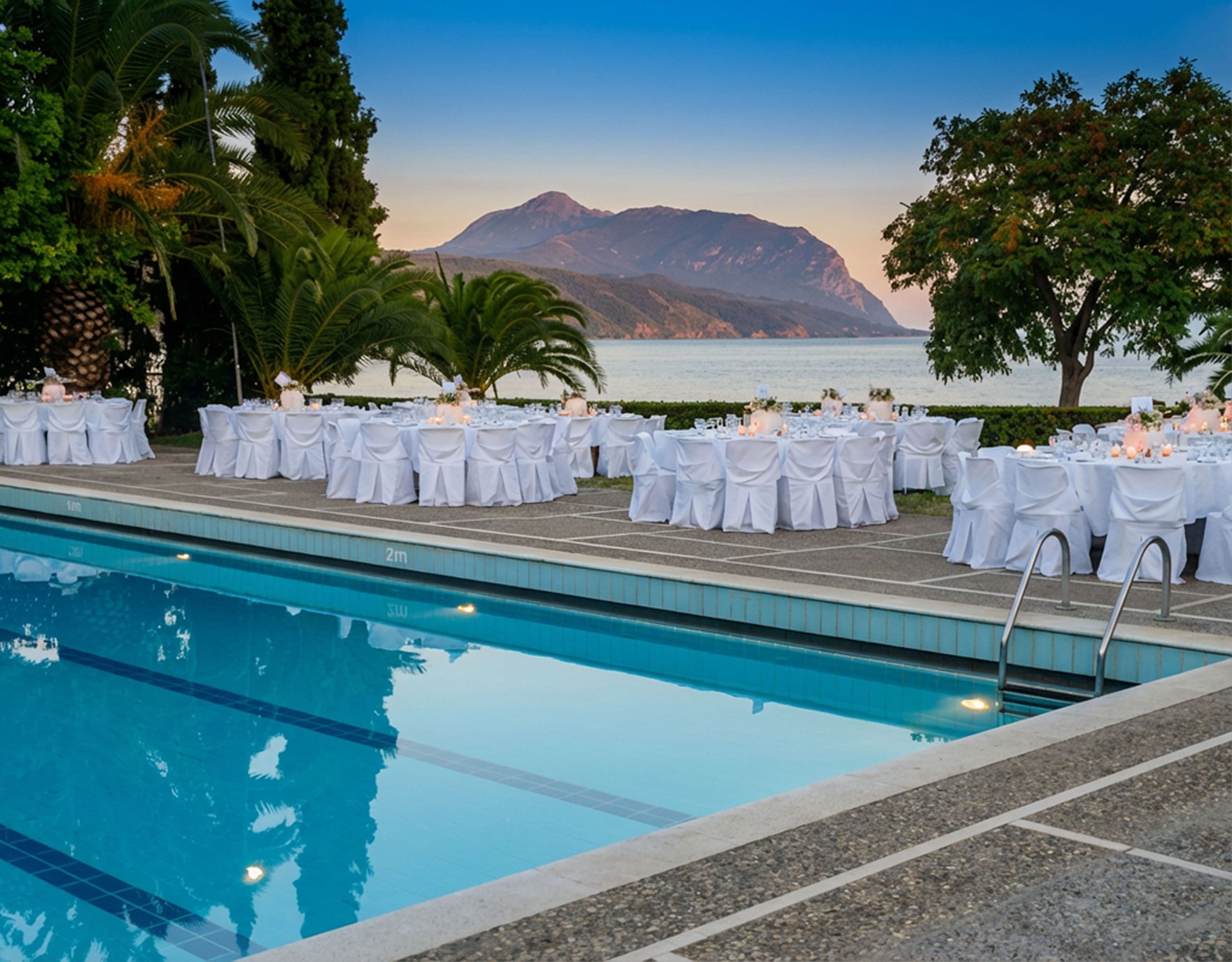 Swimming pool area at hotel property in Limi, Evia