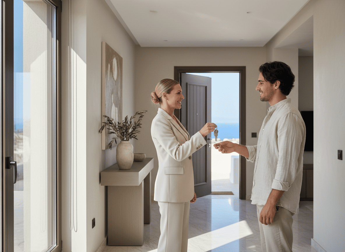 Property manager coordinating maintenance and quality control in a modern apartment, representing proactive repairs and vendor management.