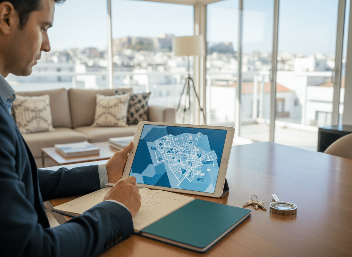 Seaside promenade in South Athens with people walking and cycling, representing the Athenian Riviera lifestyle
