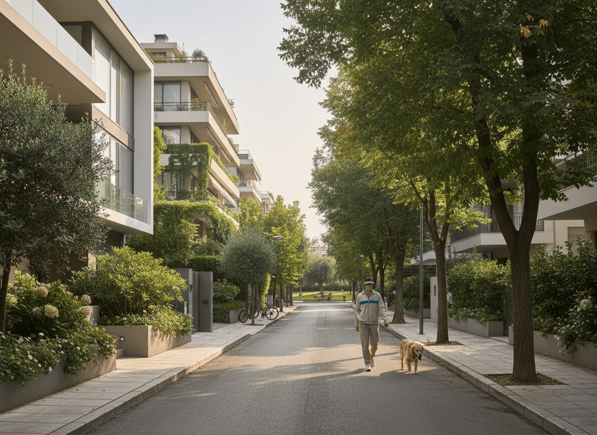 Modern metro station entrance in Athens with commuters, representing public transport connectivity