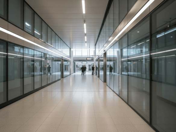 Modern Athens metro station interior with clean lines and bright lighting