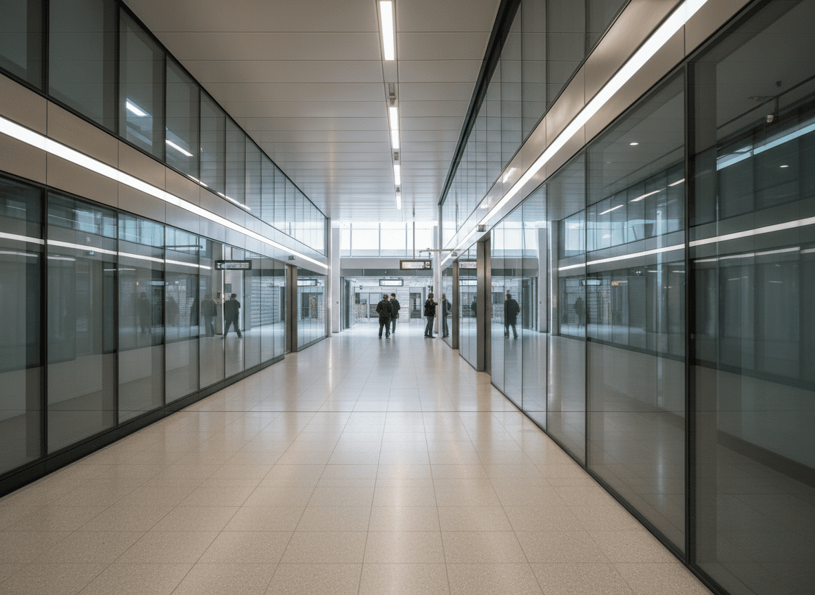 Modern Athens metro station interior with clean lines and bright lighting