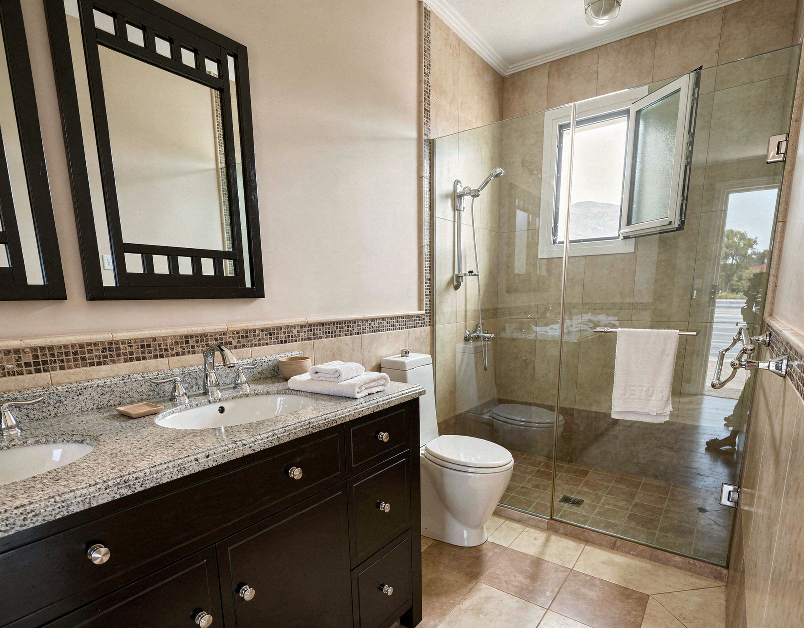 Bathroom vanity and sink with mirror in the Eretria maisonette