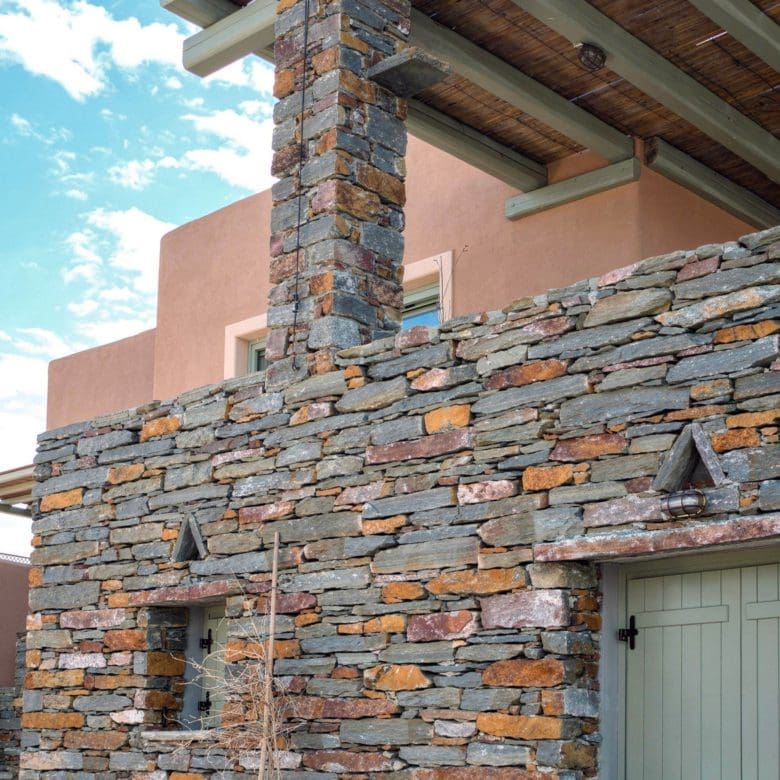 Stone terrace and pergola area at Kea (Tzia) maisonette