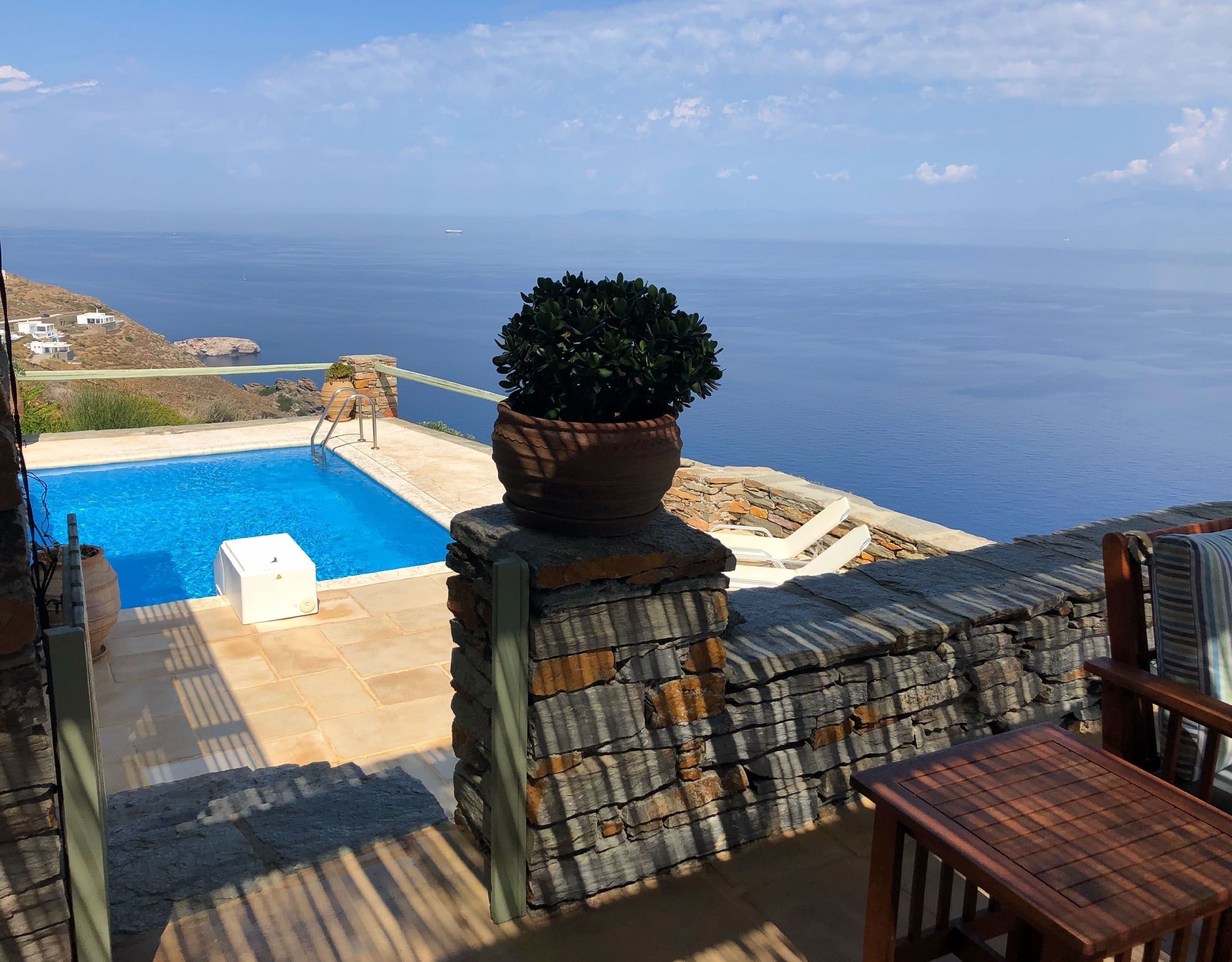 Stone pillar detail with Aegean sea view in Kea (Tzia)