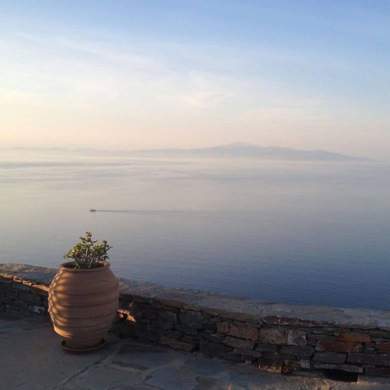 Aegean sea view with sun reflection from Kea (Tzia)