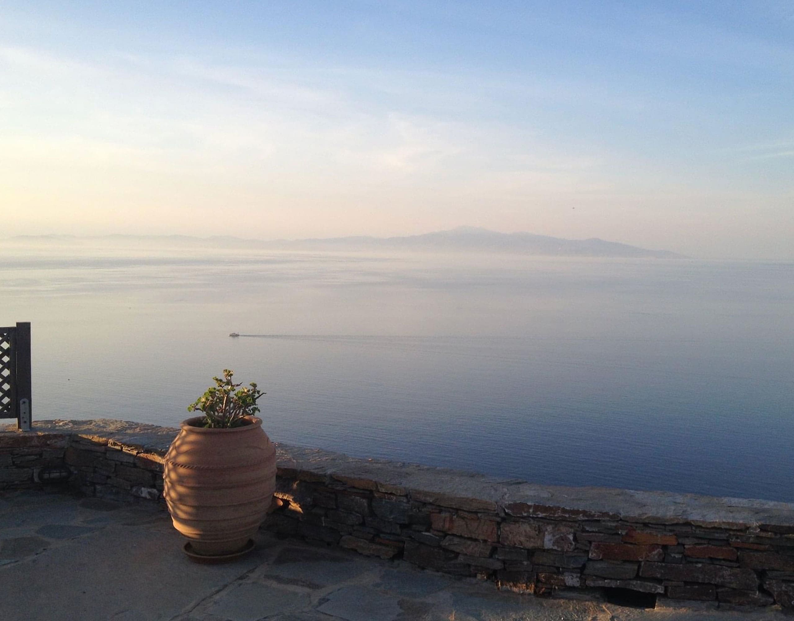 Aegean sea view with sun reflection from Kea (Tzia)