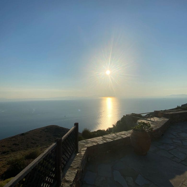Evening sea view with sun reflection in Kea (Tzia), Greece