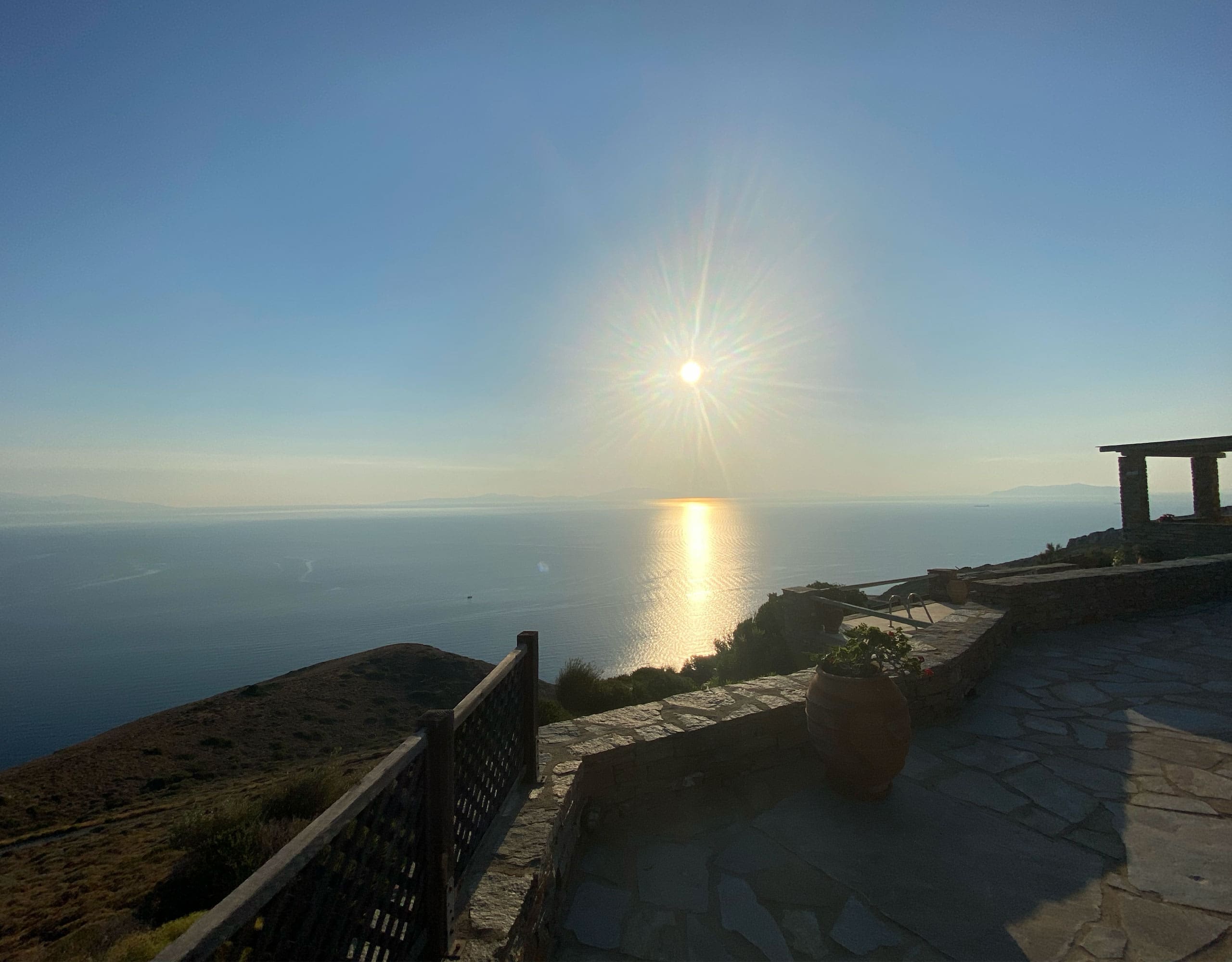 Evening sea view with sun reflection in Kea (Tzia), Greece