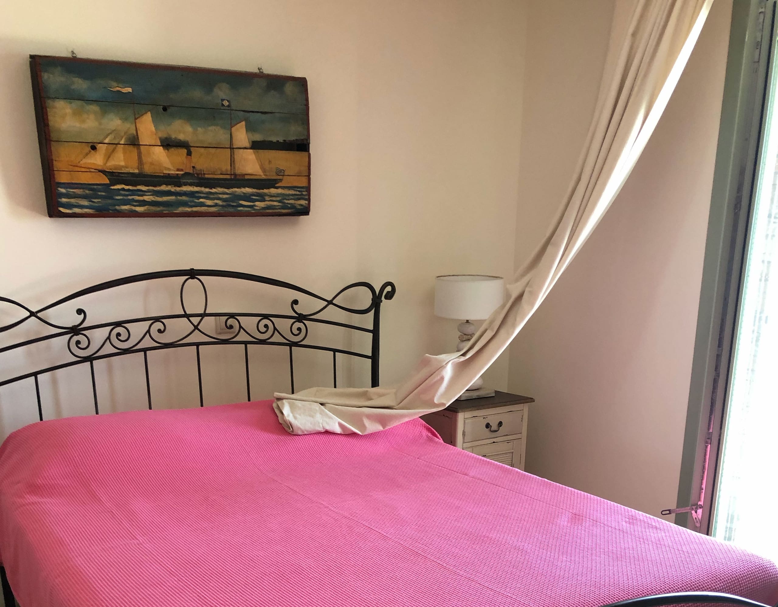 Bedroom interior in luxury maisonette in Kea (Tzia), Greece
