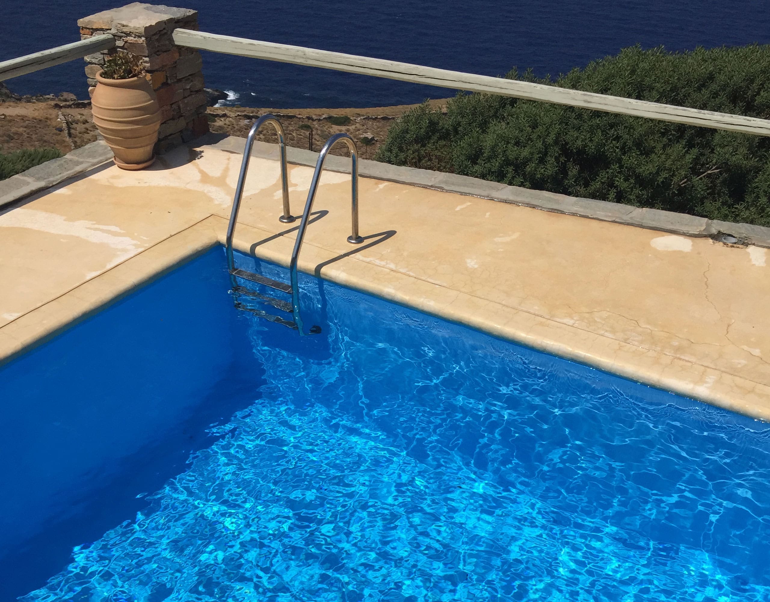Private pool at dusk with sea view in Kea (Tzia)